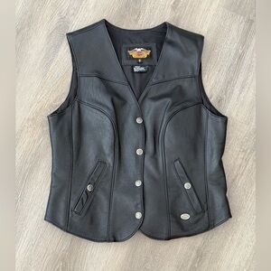 Harley Davidson "Basic Skins" Women's Black Genuine Leather Motorcycle Vest -L
